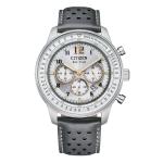 Citizen Men's Eco-Drive Sport Casual Chronograph Watch, Gray Leather Strap, Silver-Tone Dial, Chronograph, Date (Model: CA4500-24H)