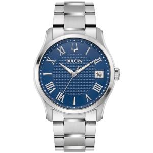 Bulova Men's Classic Wilton 3 Hand Silver Stainless Steel Watch, Blue Dial, 3 Hand Style: 96B386