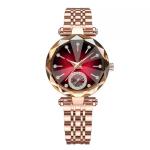 Women Watches with Bracelet Rose Gold for Lady Elegant Stainless Steel Strap Fashion Analog Creative Diamond Dial Wrist Watch (Red)