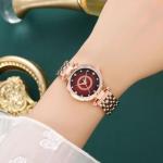 Women Watches with Bracelet Rose Gold for Lady Elegant Stainless Steel Strap Fashion Analog Creative Diamond Dial Wrist Watch (Red)