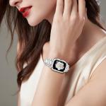 Mosonio Compatible with Apple Watch Band 44mm with Case Women, Jewelry Replacement Metal Wristband Strap with 2 Pack Bling PC Protective Cover for iWatch Series SE/6/5/4(Silver)-NOT FOR 40mm