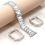 Mosonio Compatible with Apple Watch Band 44mm with Case Women, Jewelry Replacement Metal Wristband Strap with 2 Pack Bling PC Protective Cover for iWatch Series SE/6/5/4(Silver)-NOT FOR 40mm