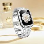 Mosonio Compatible with Apple Watch Band 44mm with Case Women, Jewelry Replacement Metal Wristband Strap with 2 Pack Bling PC Protective Cover for iWatch Series SE/6/5/4(Silver)-NOT FOR 40mm