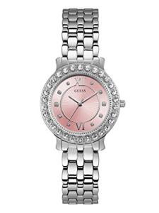 GUESS Stainless Steel + Pink Crystal Bracelet Watch. Color: Silver-Tone (Model: U1062L2)