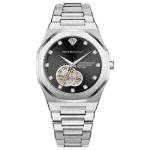 PIERRE RICHARDSON PR5921 Men’s Watch – Black Dial, Silver Stainless Steel, Automatic, Sapphire, 41mm, 10ATM, Studded Watch