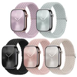 5 Pack Braided Stretchy Bands Compatible with Apple Watch Bands Women Men 38mm 40mm 41mm 42mm 44mm 45mm 46mm 49mm,Nylon Solo Loop Elastic Straps Cloth Wristbands for iWatch All Series 1-10 SE Ultra