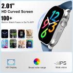 Smart Watch for Men Women, 2.01" AMOLED Curved Display Smart Watch, Bluetooth Call, 100+ Sport Modes, Fitness Tracker with 24/7 Heart Rate/Sleep Monitor, IP68 Waterproof Watch for Android iOS Blue