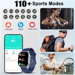 Smart Watch for Men Women, 2.01" AMOLED Curved Display Smart Watch, Bluetooth Call, 100+ Sport Modes, Fitness Tracker with 24/7 Heart Rate/Sleep Monitor, IP68 Waterproof Watch for Android iOS Blue