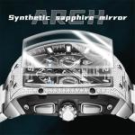 OLEVS Men Automatic Watch Diamond Skeleton Mechanical Original Luxury Self Winding Moon Phase Calendar Waterproof Wrist Watch for Men