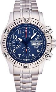 Revue Thommen Airspeed Xlarge Automatic Chronograph Watch - 44mm Blue Face with Day, Date Tachymeter Scale and Divers Bezel - Stainless Steel Bracelet and Swiss Made Waterproof Diving Watch 16071.6125
