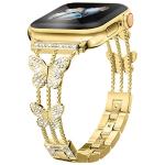 Gold Watch Bands for Women Compatible with Apple Watch Band 38mm 40mm 41mm 42mm (S10) Adjustable Metal Rhinestone Butterfly Bracelet for iWatch Series1/2/3/4/5/6/7/8/9/10/SE