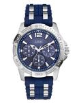 GUESS Iconic Blue Stainless Steel Stain Resistant Silicone Watch with Day, Date + 24 Hour Military/Int'l Time. Color: Blue (Model: U0366G2)