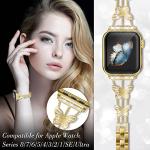 Gold Watch Bands for Women Compatible with Apple Watch Band 38mm 40mm 41mm 42mm (S10) Adjustable Metal Rhinestone Butterfly Bracelet for iWatch Series1/2/3/4/5/6/7/8/9/10/SE