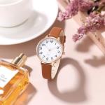 TWOPTION Women's Dainty Analog Leather Dress Watch for Small Wrists, Ladies Waterproof Watches for Women, Reloj para Mujer (Brown-23#)