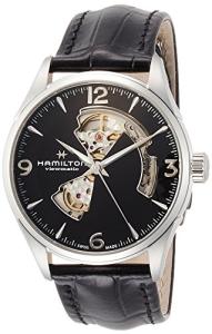 Hamilton Watch Jazzmaster Open Heart Auto | Swiss Made | 42mm Stainless Steel Case | Black Dial Analog Watch | Black Leather Strap (Model: H32705731)