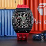 TSAR BOMBA Luxury Automatic Watches for Men - Carbon Fiber - Power Reserve Indicate - Japanese Movement Sapphire Glass - 50M Waterproof Men's Wrist Watch TB8212 Red