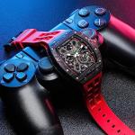 TSAR BOMBA Luxury Automatic Watches for Men - Carbon Fiber - Power Reserve Indicate - Japanese Movement Sapphire Glass - 50M Waterproof Men's Wrist Watch TB8212 Red