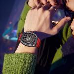 TSAR BOMBA Luxury Automatic Watches for Men - Carbon Fiber - Power Reserve Indicate - Japanese Movement Sapphire Glass - 50M Waterproof Men's Wrist Watch TB8212 Red