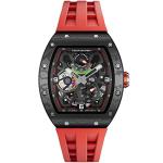 TSAR BOMBA Luxury Automatic Watches for Men - Carbon Fiber - Power Reserve Indicate - Japanese Movement Sapphire Glass - 50M Waterproof Men's Wrist Watch TB8212 Red