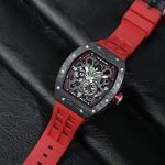 TSAR BOMBA Luxury Automatic Watches for Men - Carbon Fiber - Power Reserve Indicate - Japanese Movement Sapphire Glass - 50M Waterproof Men's Wrist Watch TB8212 Red
