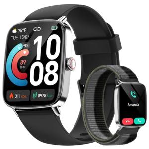 Smart Watch for Men Women, 1.85" HD Smartwatch Compatible iPhone/Samsung/Android (Answer/Make Calls), 100+ Sport Modes Fitness Tracker with Heart Rate/Sleep/SpO2 Monitor, IP68 Waterproof, with 2 Bands