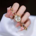 FANMIS Gold Watches for Women with Small Vintage Bracelet Elegant Jade Oval Dial Dress Watch Fashion Quartz Wrist Watch Waterproof Watch (B Gold)