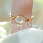 FANMIS Gold Watches for Women with Small Vintage Bracelet Elegant Jade Oval Dial Dress Watch Fashion Quartz Wrist Watch Waterproof Watch (B Gold)