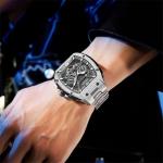 OLEVS Men Automatic Watch Diamond Skeleton Mechanical Original Luxury Self Winding Moon Phase Calendar Waterproof Wrist Watch for Men