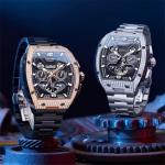 OLEVS Men Automatic Watch Diamond Skeleton Mechanical Original Luxury Self Winding Moon Phase Calendar Waterproof Wrist Watch for Men