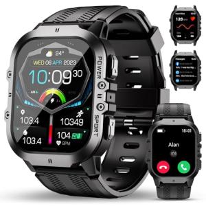OUKITEL BT20 Military Smart Watches for Men(Answer/Make Calls), 1.96'' Fitness Smart Watches for Android/iPhone, Waterproof Smart Watch with Blood Pressure/Heart Rate/100+ Sport Modes, Watches for Men