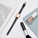 ANNEFIT Women's Leather Watch Band 12mm with Gold Buckle, Lizard Grain Slim Thin Replacement Strap (Black)