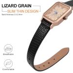 ANNEFIT Women's Leather Watch Band 12mm with Gold Buckle, Lizard Grain Slim Thin Replacement Strap (Black)