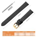ANNEFIT Women's Leather Watch Band 12mm with Gold Buckle, Lizard Grain Slim Thin Replacement Strap (Black)