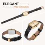 ANNEFIT Women's Leather Watch Band 12mm with Gold Buckle, Lizard Grain Slim Thin Replacement Strap (Black)