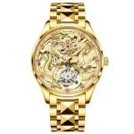 OUPINKE Mens Tourbillon Automatic Mechanical Watch with Dragon Skeleton Dial Luxury Dress Watches with Sapphire Crystal, Tungsten Steel Strap, Waterproof and Luminous