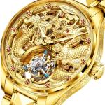 OUPINKE Mens Tourbillon Automatic Mechanical Watch with Dragon Skeleton Dial Luxury Dress Watches with Sapphire Crystal, Tungsten Steel Strap, Waterproof and Luminous