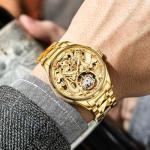 OUPINKE Mens Tourbillon Automatic Mechanical Watch with Dragon Skeleton Dial Luxury Dress Watches with Sapphire Crystal, Tungsten Steel Strap, Waterproof and Luminous