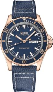 MIDO Ocean Star Tribute - Swiss Automatic Watch for Men - Blue Dial - 40.5mm Stainless Steel Case with Rose Gold PVD Coating - Blue Fabric Strap -