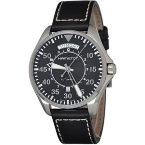 Hamilton Watch Khaki Aviation Pilot Day Date Auto | Swiss Made | 42mm Stainless Steel Case | Black Dial Analog Watch | Black Leather Strap (Model: H64615735)