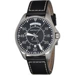 Hamilton Watch Khaki Aviation Pilot Day Date Auto | Swiss Made | 42mm Stainless Steel Case | Black Dial Analog Watch | Black Leather Strap (Model: H64615735)