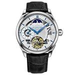 Stuhrling Mens Automatic Dress Watch Stainless Steel with Automatic Skeleton Mechanical Movement with Duel Time Sub-Dial and AM/PM Indicator and Adjustable Stainless Steel Link Bracelet (Silver)