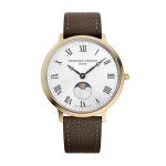 Frederique Constant Classic Quartz Moonphase Gold Stainless Steel Case Watch and Brown Leather Strap, Silver Dial, Style: FC-206RS3S5