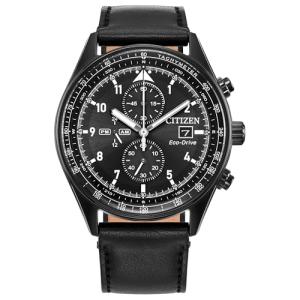 Citizen Men's Eco-Drive Weekender Sport Casual, Black Stainless Steel Watch, Black Leather Strap, Chronograph (Model: CA0775-01E)