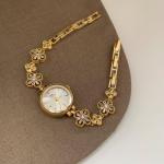 Gosasa Vintage Gold Watch for Women Hollow Four Leaf Chain Bracelet Dainty Small Ladies Dress Quartz Watch Waterproof Luxury Gift (Gold)
