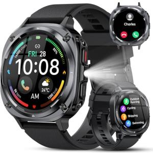 Military Smart Watches for Men(Answer/Make Calls), 1.39" HD Fitness Watch, 24/7 Heart Rate Sleep Monitor, Smart Watch for Men,114+ Sport Modes, IP68 Waterproof Smartwatch for Android iOS, 30Day, Black