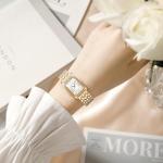 HOLSTOUR Watches for Women Vintage Bracelet White Roman Dial Rectangular Case Gold Watch Waterproof with Tools