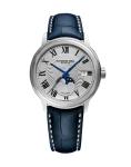 Raymond Weil Maestro Men's Automatic Watch, Silver Dial Roman Numerals, Moon Phase, Blue Leather Strap 39.5 mm (Model: 2239-STC-00659)