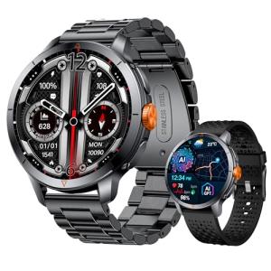LZBWOL Smart Watch for Men (Answer/Make Call), Built-in GPS, Compass, 1.60" AMOLED, 5ATM Waterproof, Heart Rate SpO2 Sleep Monitor, iPhone Android - Black