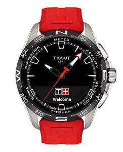 Tissot Unisex T-Touch Connect Solar Swiss Antimagnetic Titanium Case Tactile Quartz Watch with Rubber Strap, Red, 23 (Model: T1214204705101)