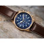 Citizen Men's Eco-Drive Chronograph Sport Casual Avion Watch, Rose Gold Stainless Steel with Brown Leather Strap, Blue Dial (Model: CA4213-18L)